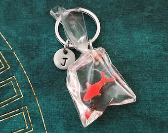 Goldfish Keychain SMALL Bagged Goldfish Keyring Fish Keychain Goldfish Bag Keychain Bridesmaid Keychain Personalized Initial Keychain Gift