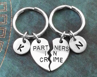 Partners in Crime Keychains SMALL Friendship Keychains Best Friend Keychain Bestfriend Keychain Sisters Keychains Broken Heart Keychain
