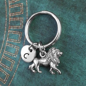 Lion Keychain SMALL Keyring Animal Key Ring Personalized Keychain Engraved Key Chain Big Cat Keyring, Silver Necklace King of the Jungle