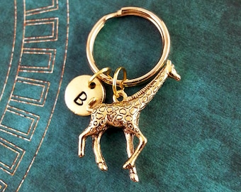 Giraffe Keychain SMALL Animal Key Ring Custom Keyring Personalized Keychain Engraved Key Chain Safari Keyring Initial Keychain Zoo Animal