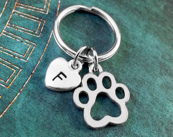 Paw Keyring, Personalized Necklace, Dog Paw Pendant, Custom Key Ring, Pet Memorial Gift, Dog Charm Necklace, Silver Animal Keychain Dog Gift