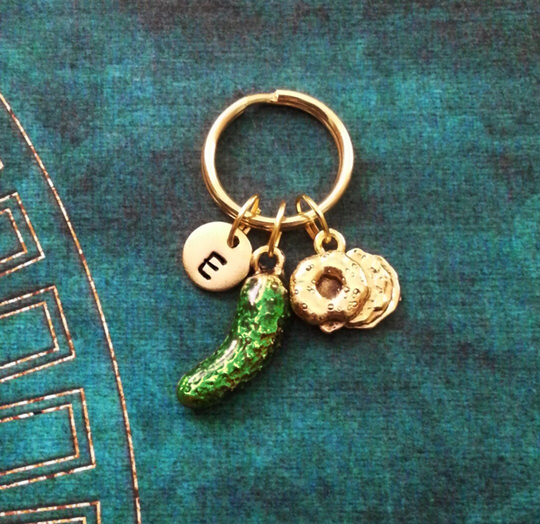 Bagel Keychain VERY SMALL Green Pickle Keychain Charm Keychain Bagel ...