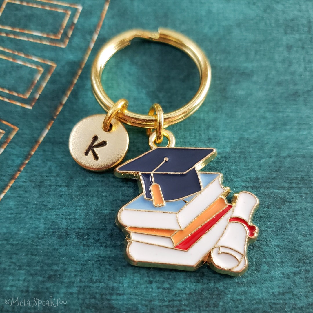 Study Keychains Graduation Keychain Cap Keyring SMALL Stack of Text Books Pendant ...