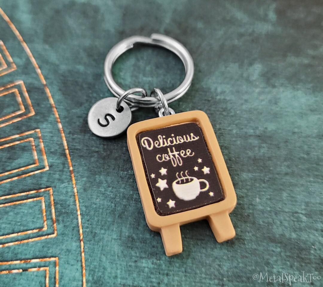 Coffee Sign Keychain Cafe Keychain SMALL Sign Pendant Keychain Coffee ...