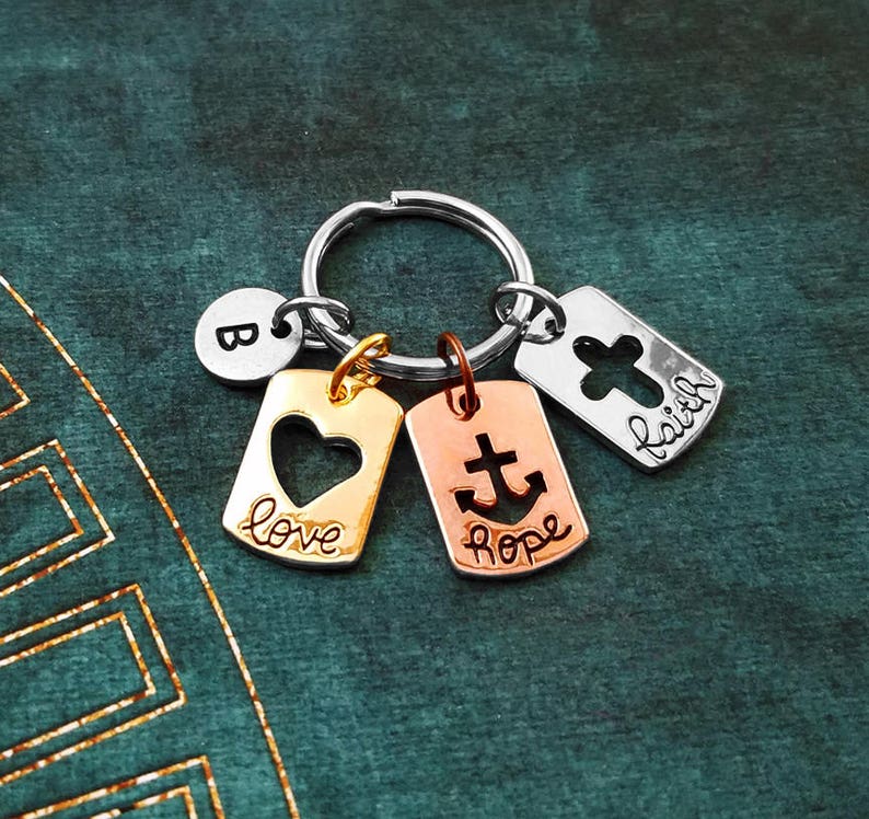 Love Hope Faith Keychain SMALL Heart Keychain Anchor Keychain Cross Keychain Initial Keyring Inspirational Gift Hope Keychain Love Keychain