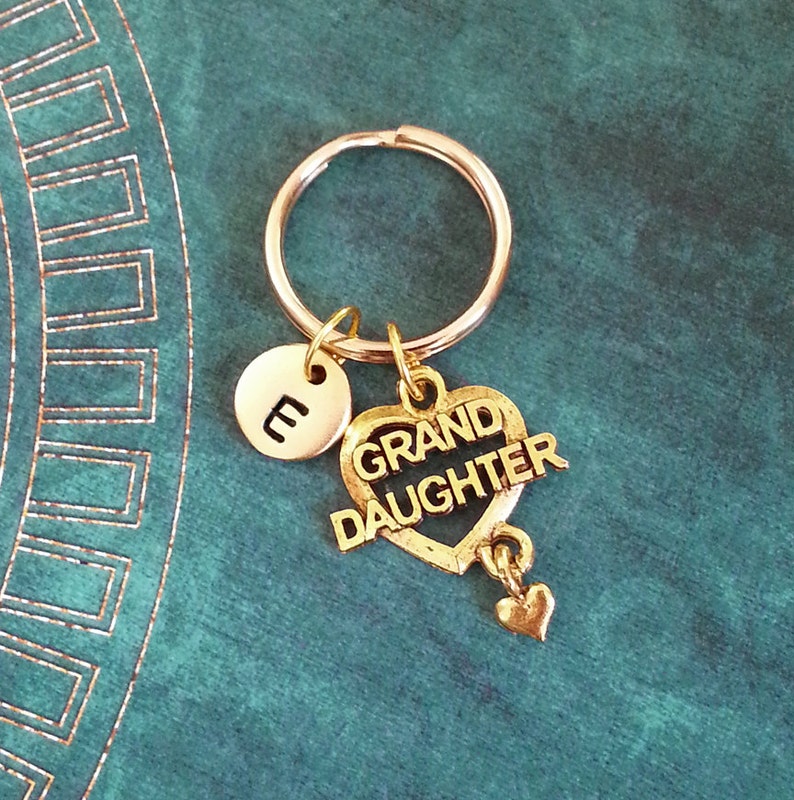 Granddaughter Keychain SMALL Gold Granddaughter Keychain Granddaughter Keyring Heart Keychain Grandchild Gift Charm Keychain Monogram Gift