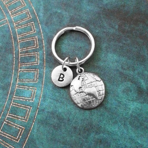 Globe Keychain VERY SMALL Silver Globe Keyring Personalized Keychain Travel Keychain Travel Gift Earth Keychain World Keychain Long Distance