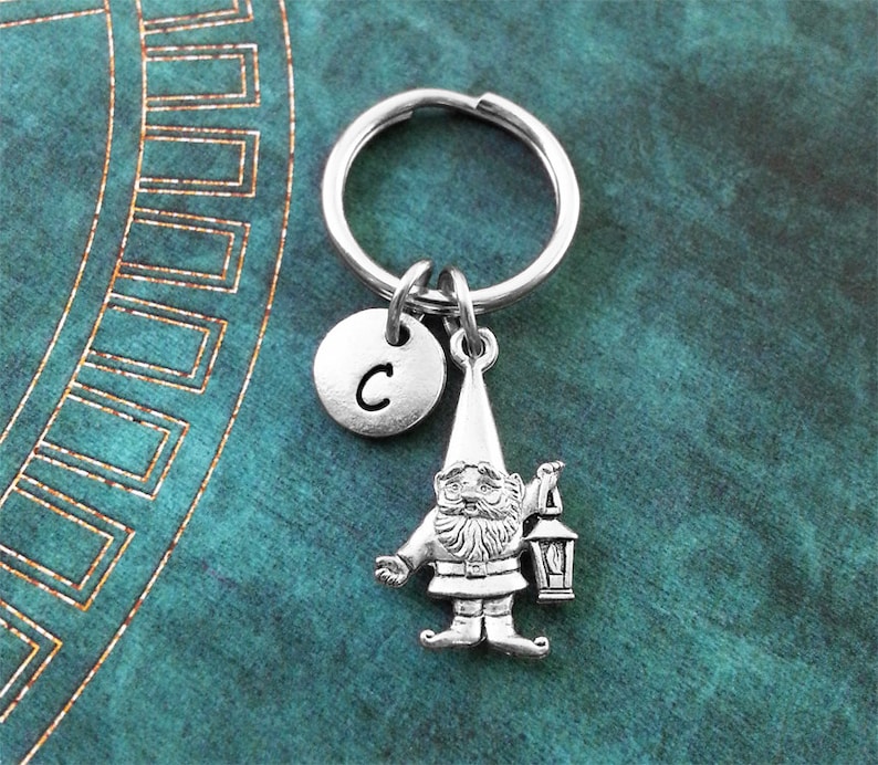 Gnome Keychain VERY SMALL Lawn Gnome Keyring Personalized Keychain Garden Gnome Gift Lantern Keychain Fantasy Keychain Bridesmaid Keychain