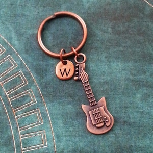 Guitar Keychain SMALL Copper Guitar Keyring Electric Guitar Charm Keychain Boyfriend Keychain Dad Keychain Rocker Keychain Rock Music Gift