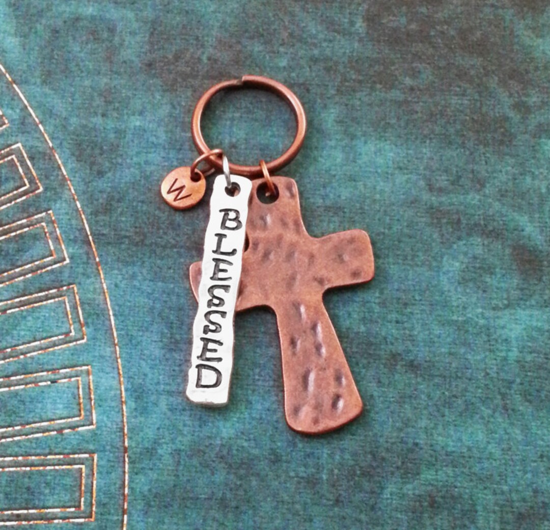 Cross Keychain Copper Cross Keyring Cross Charm Keychain Christian