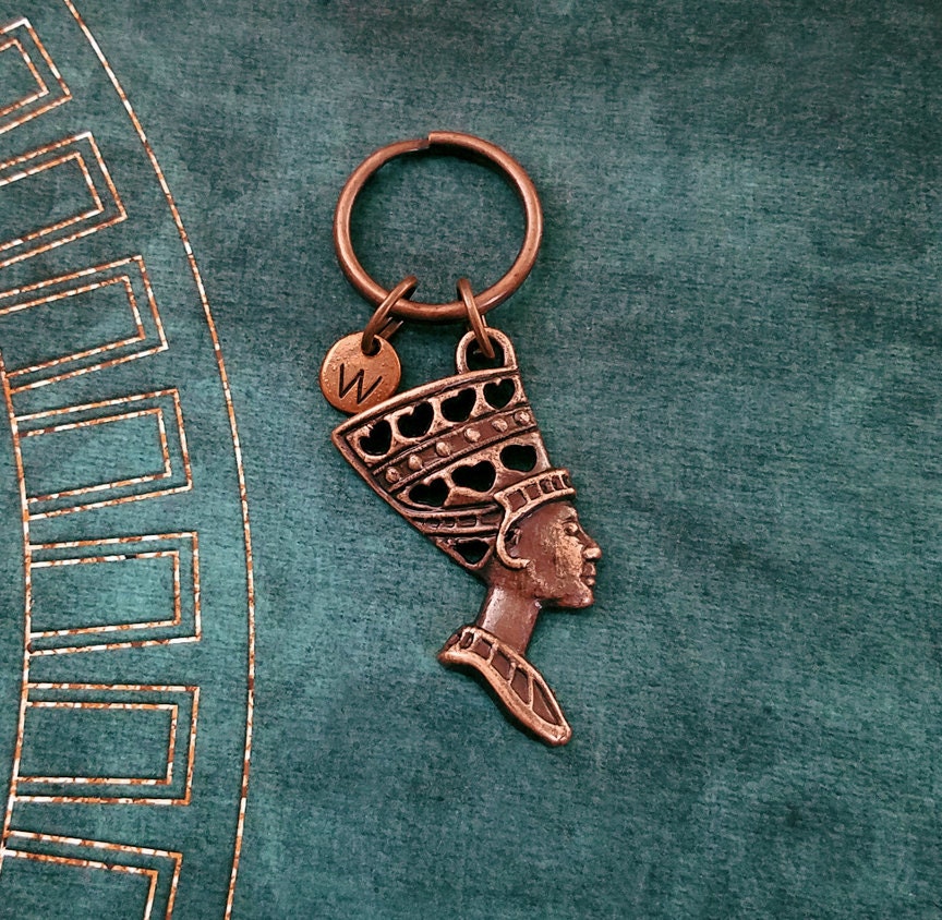 Porte-clés Égypte Néfertiti Et Chat Sacré - Argenté Acier - Neuf Avec Étiquettes