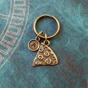 Pizza Keychain SMALL Bronze Pizza Slice Keychain Personalized Keychain Food Keychain Pizzeria Gift Bridesmaid Keychain Slice Pizza Keyring