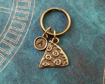 Pizza Keychain SMALL Bronze Pizza Slice Keychain Personalized Keychain Food Keychain Pizzeria Gift Bridesmaid Keychain Slice Pizza Keyring
