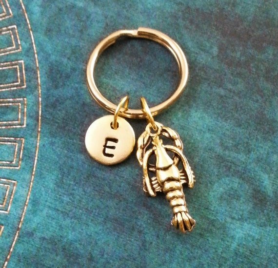 Lobster Keychain SMALL Gold Lobster Keyring Seafood Keychain Etsy