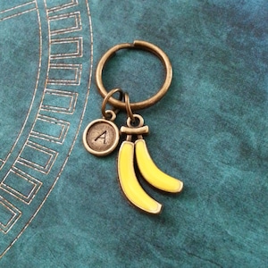 Banana Keychain, SMALL Bunch of Bananas Keychain, Personalized Keyring, Food Keychain, Custom Keychain, Fruit Keychain Yellow Banana Keyring