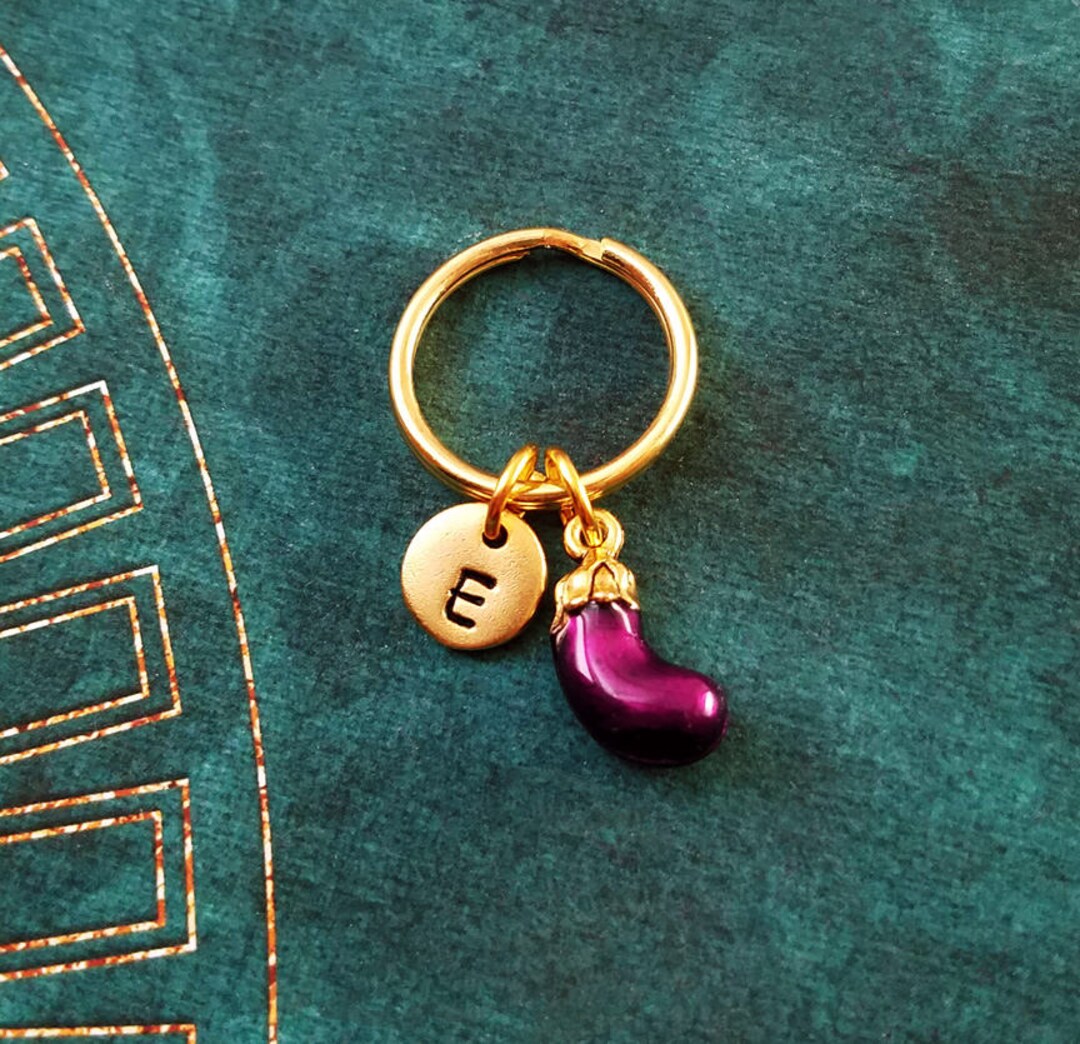 Eggplant Keychain VERY SMALL Purple Eggplant Keyring Texting Gift Food