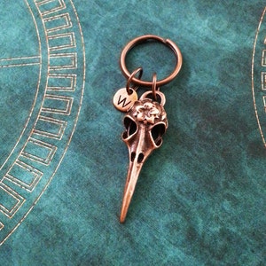 Bird Skull Keychain SMALL Copper Skull Keyring Bird Keychain Personalized Keychain Copper Keychain Bridesmaid Keychain Gothic Keychain