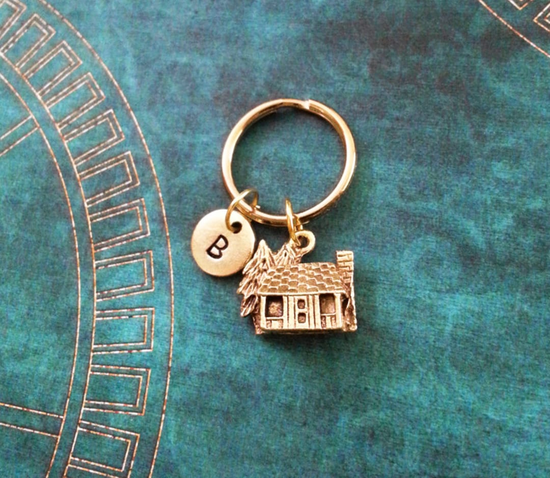 Cabin Keychain VERY SMALL Gold Log Cabin Keyring Personalized Keychain ...