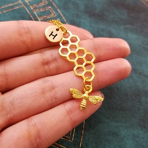 Honeycomb Keychain SMALL Honeycomb Keyring Honey Bee Keychain Queen Bee Keyring Honey Keychain Beehive Keychain Personalized Initial Charm image 2