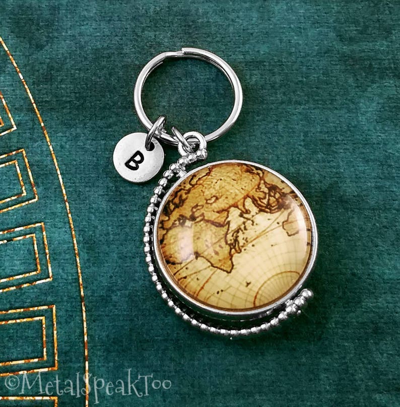 Globe Keychain SMALL Map Keychain Antique Globe Keyring Etsy