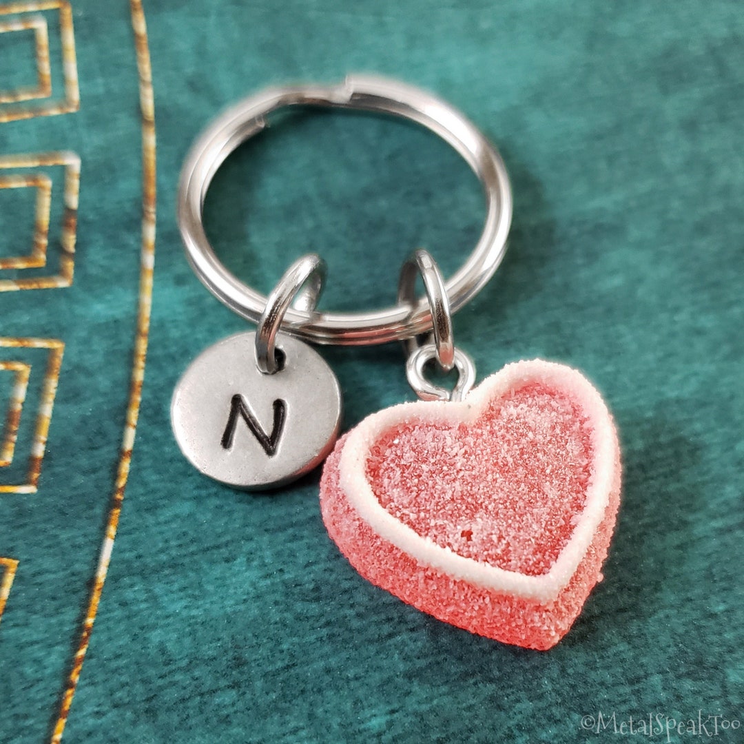Candy Heart Keychain SMALL Pink Sugar Heart Charm Custom Keyring ...