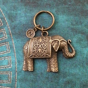 Elephant Keychain LARGE Elephant Keyring Bronze Keychain Indian Elephant Monogram Keychain Initial Keychain Ornamental Elephant Gift Ornate