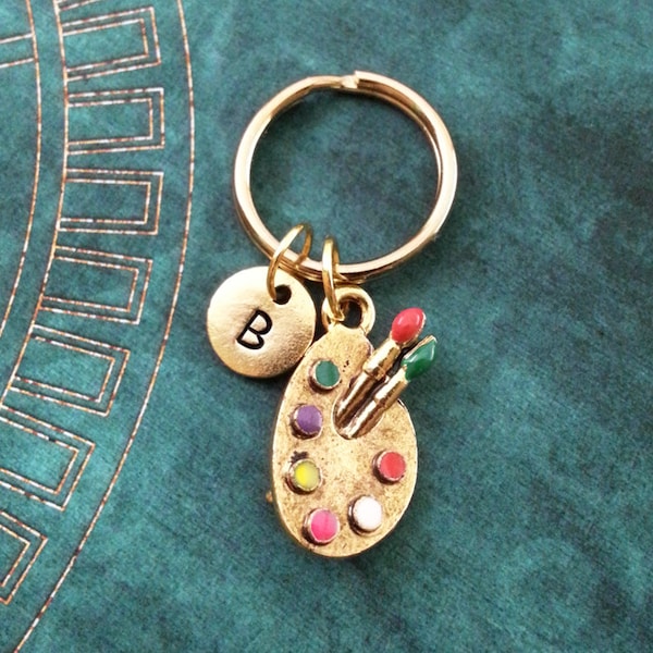 Paint Palette Keychain, SMALL Paint Keychain, Personalized Keychain, Painter Gift, Artist Keychain, Artist Gift, Gold Paintbrush Keychain