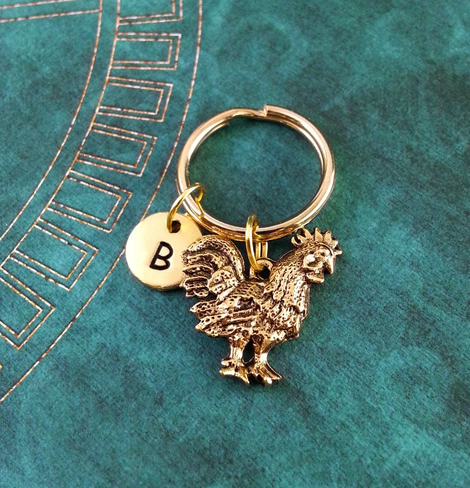 Gold Rooster Keychain Rooster Keyring Custom Keyring Etsy