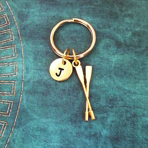 Oars Keychain VERY SMALL Oar Keychain Personalized Keychain Gold Oars Charm Rowing Gift Rowing Crew Keychain Rowing Keychain Rowing Team