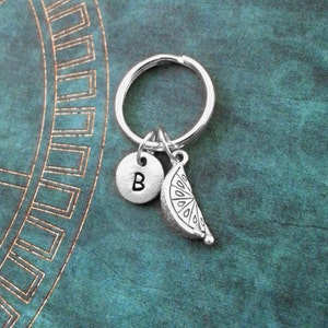 Lemon Keychain VERY SMALL Lemon Slice Keychain Personalized Keychain Silver Lemon Charm Keychain Fruit Keychain Lime Keychain Monogram Gift