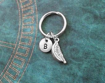 Lemon Keychain VERY SMALL Lemon Slice Keychain Personalized Keychain Silver Lemon Charm Keychain Fruit Keychain Lime Keychain Monogram Gift