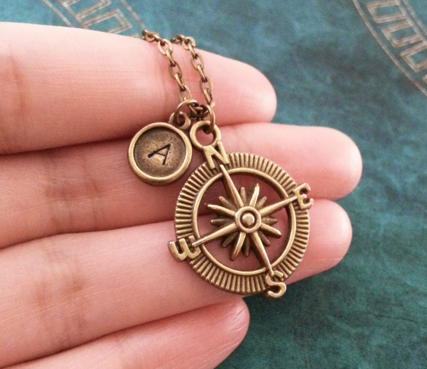 Compass Keychain SMALL Bronze Compass Keyring Personalized Etsy
