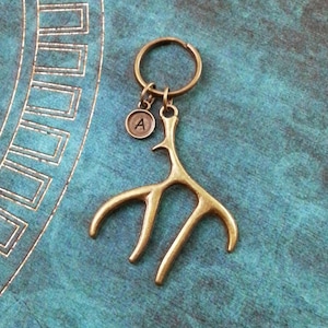 Antler Keychain LARGE Bronze Antlers Keychain Deer Keyring Personalized Deer Keychain Hunting Keychain Hunting Gift Father&#39;s Day Keychain