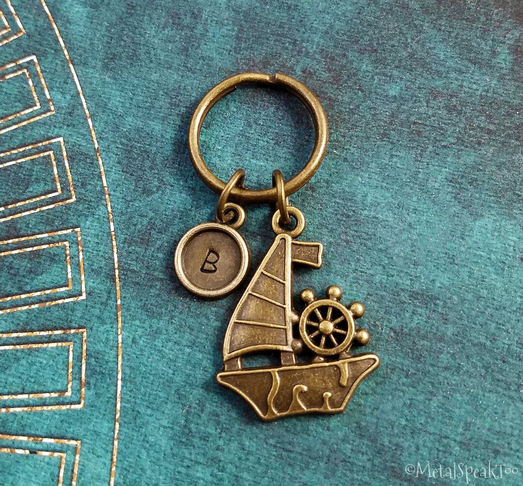 Container Ship Keychain Sailboat Keychain SMALL Boat Keychain Ship Keychain Bronze Keyring ...