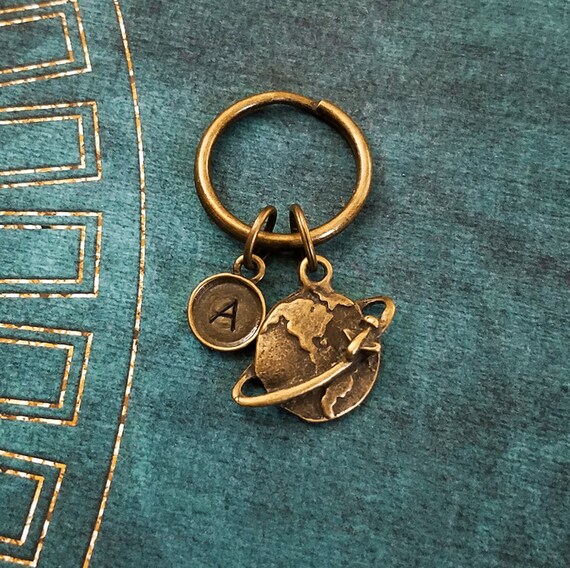 Globe Keychain VERY SMALL Globe Keyring Personalized Travel Keychain Bronze Plane Keychain Earth Keychain Brass World Keychain Long Distance Etsy
