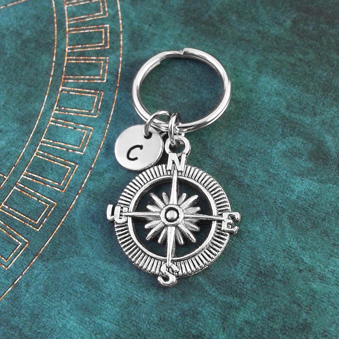 Compass Keychain SMALL Compass Charm Personalized Key Ring Compass ...