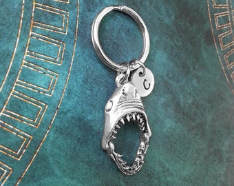 Shark Keychain, Movable Jaw Keyring, Personalized Keychain, Shark Keyring, Custom Key Ring, Animal Keychain, Charm Necklace, Silver Key Ring