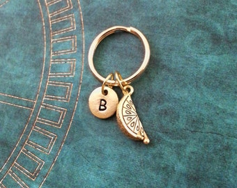 Lemon Keychain VERY SMALL Lemon Slice Keychain Personalized Keychain Gold Lemon Charm Keychain Fruit Keychain Orange Slice Keychain Monogram