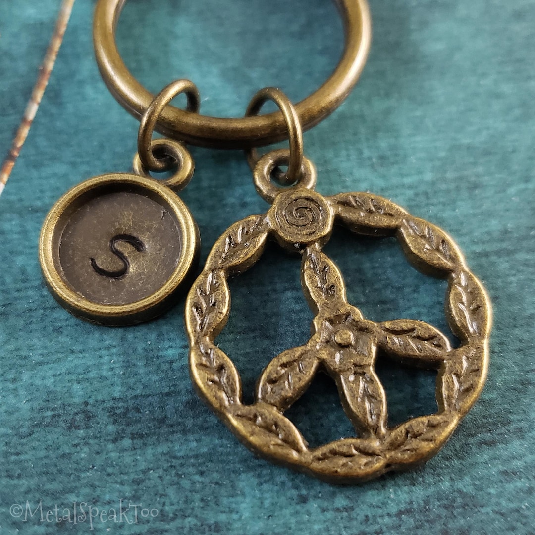 Peace Sign Keychain SMALL Bronze Rustic Floral Peace Sign Pendant ...