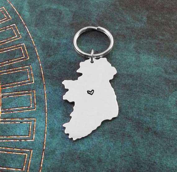 Ireland Keychain Ireland Keyring Country Keychain Irish Gift Travel Gift Long Distance Relationship Personalized Stamped Heart Keychain
