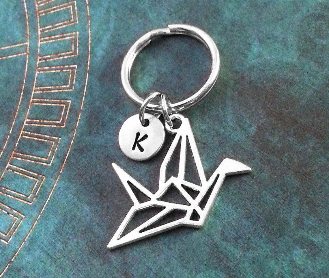 Origami Crane Keychain SMALL Paper Crane Keyring Monogram Etsy