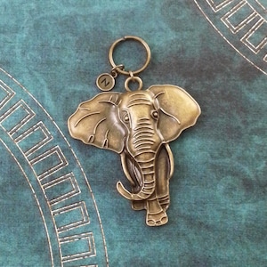 Elephant Keychain LARGE Bronze Elephant Keyring Brass Elephant Charm Keychain Monogram Keychain Safari Animal Keychain Africa Keychain