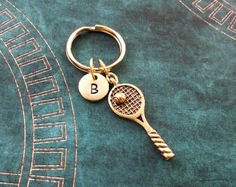 Tennis Racket Keychain, SMALL Tennis Keychain, Personalized Keychain, Gold Sports Keychain, Tennis Gift, Tennis Player Gift, Tennis Keyring