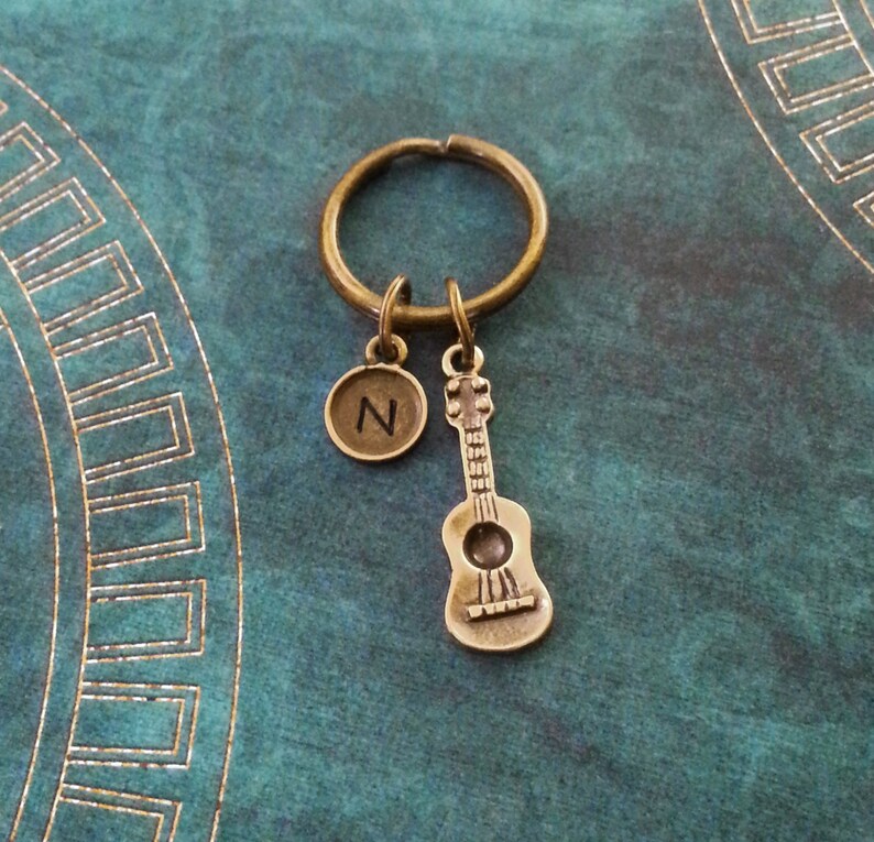 Guitar Keychain VERY SMALL Bronze Guitar Keyring Acoustic Etsy