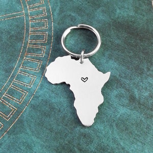 Africa Keychain Personalized Hand Stamped Africa Keyring Long Distance Relationship Couples Key Ring Heart Map State Necklace