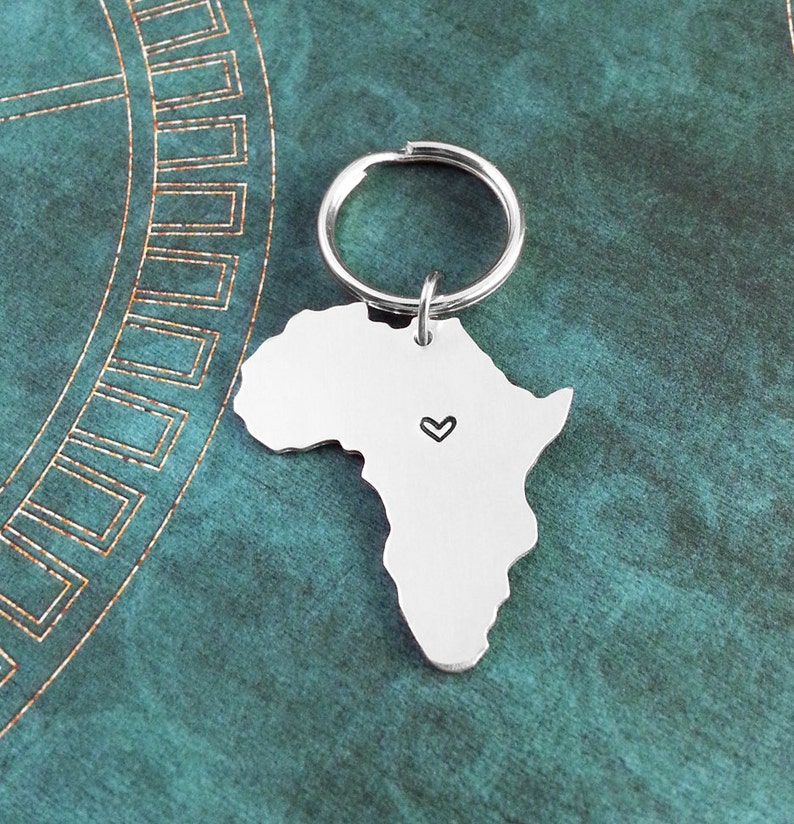 Africa Keychain Personalized Hand Stamped Africa Keyring Long Etsy