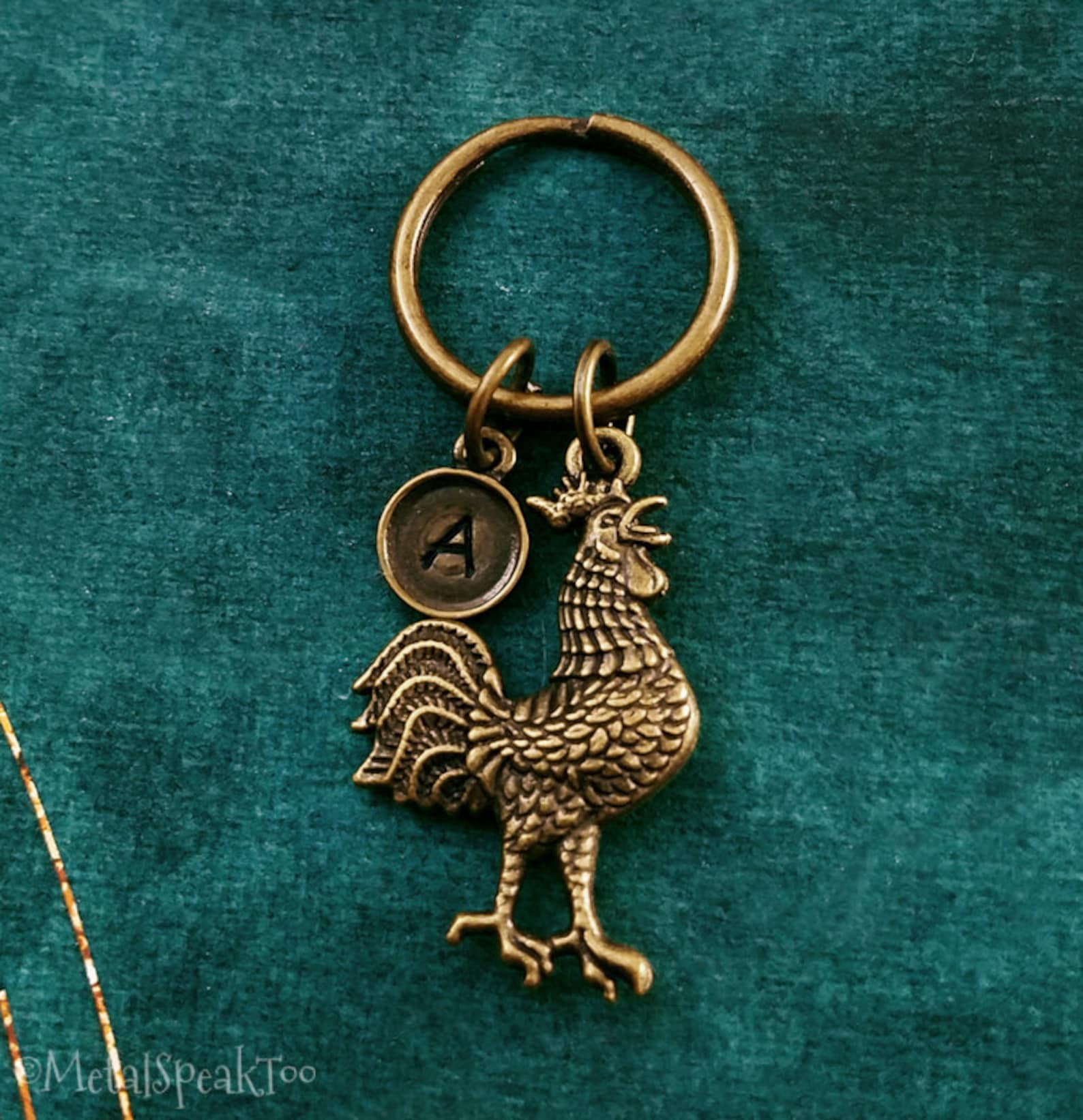 Rooster Keychain SMALL Charm Keychain Bronze Rooster Keychain Etsy