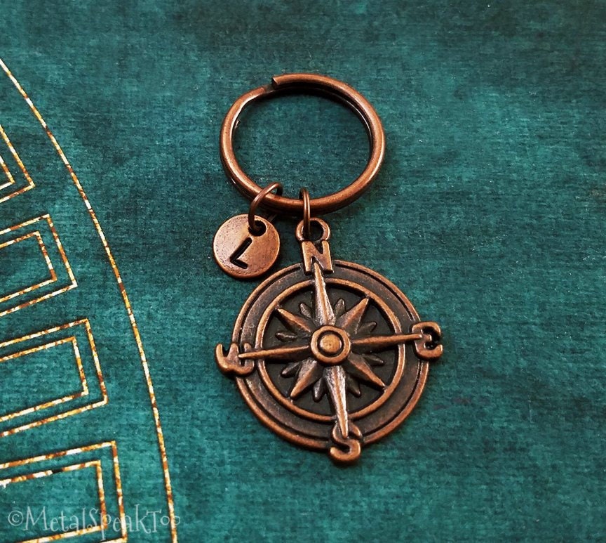 Compass Keychain SMALL Compass Keyring Compass Charm Keychain Etsy