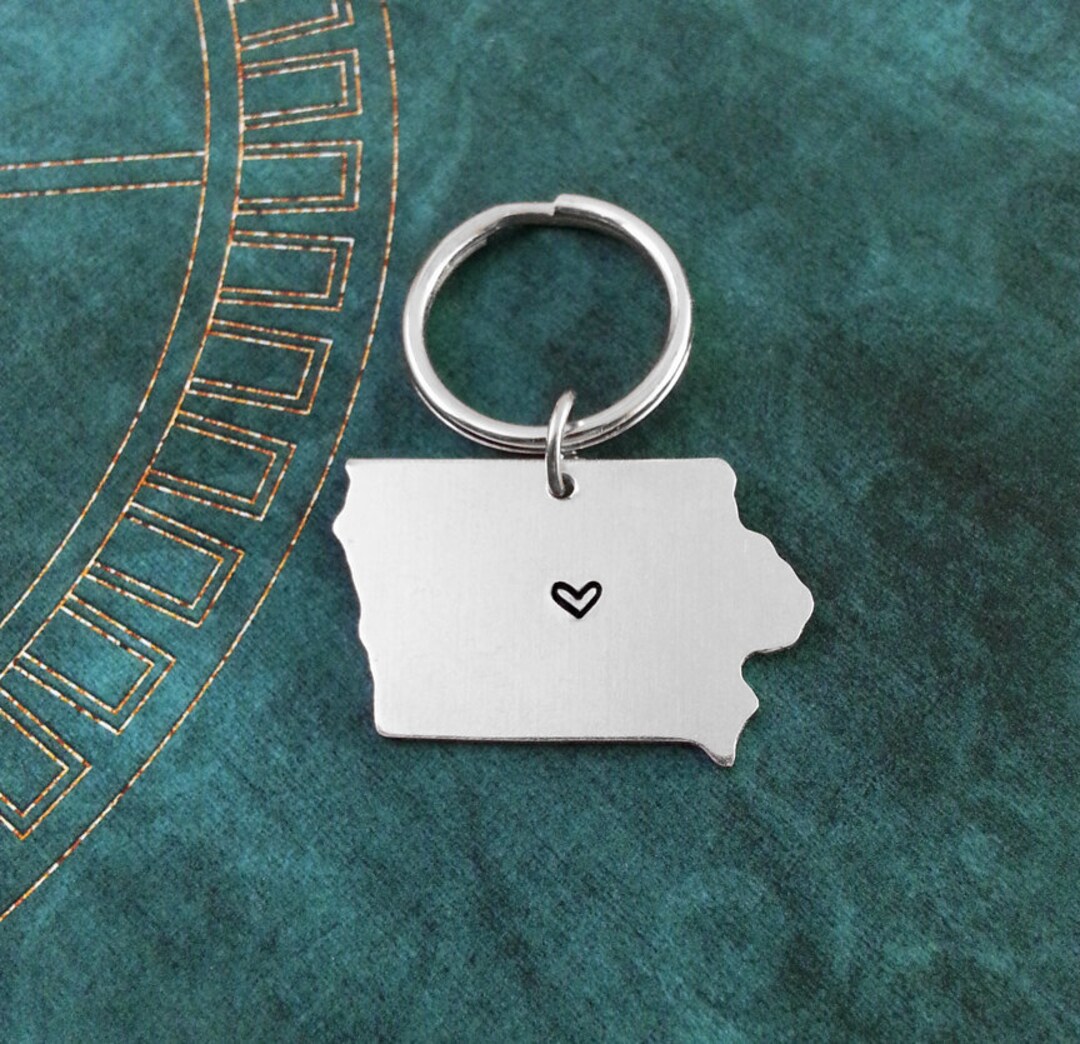 Iowa Keychain Iowa Keychain Personalized Hand Stamped Iowa Keyring Long Distance ...