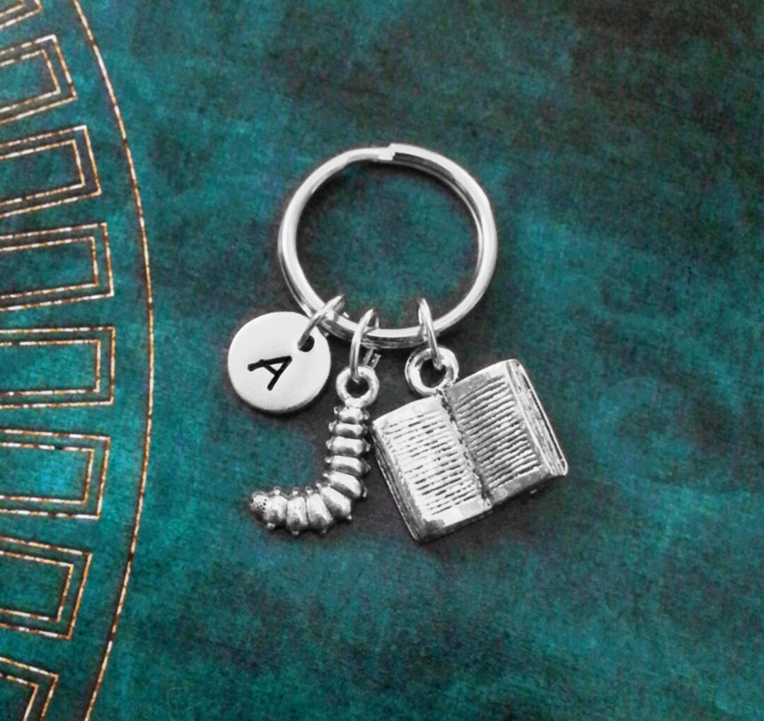 Book Keychain SMALL Book Keyring Book Worm Keychain Bookworm Keychain ...